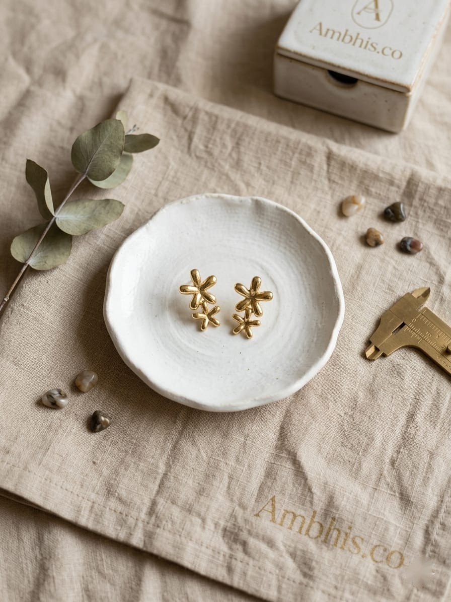 Triple Bloom Floral Studs by aambish Jwelles