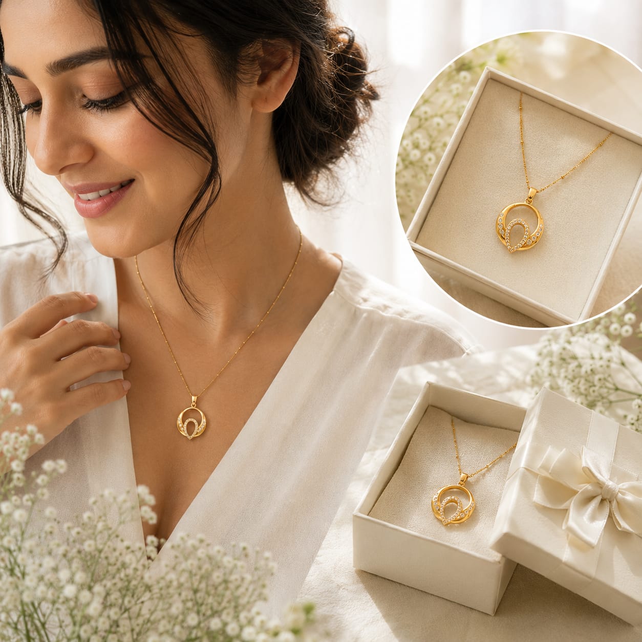 Crescent Halo Pendant by aambish Jwelles