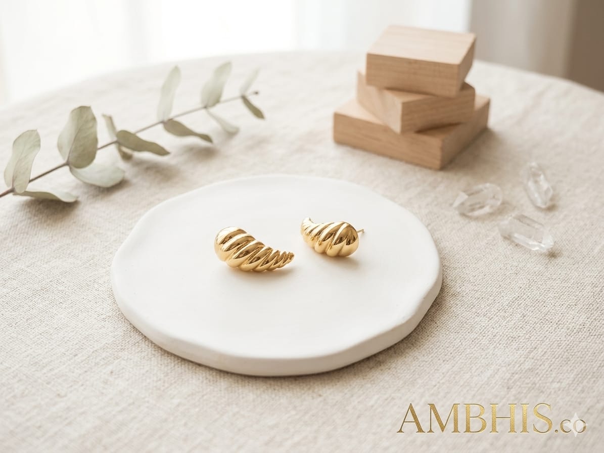 Ribbed Croissant Studs by aambish Jwelles