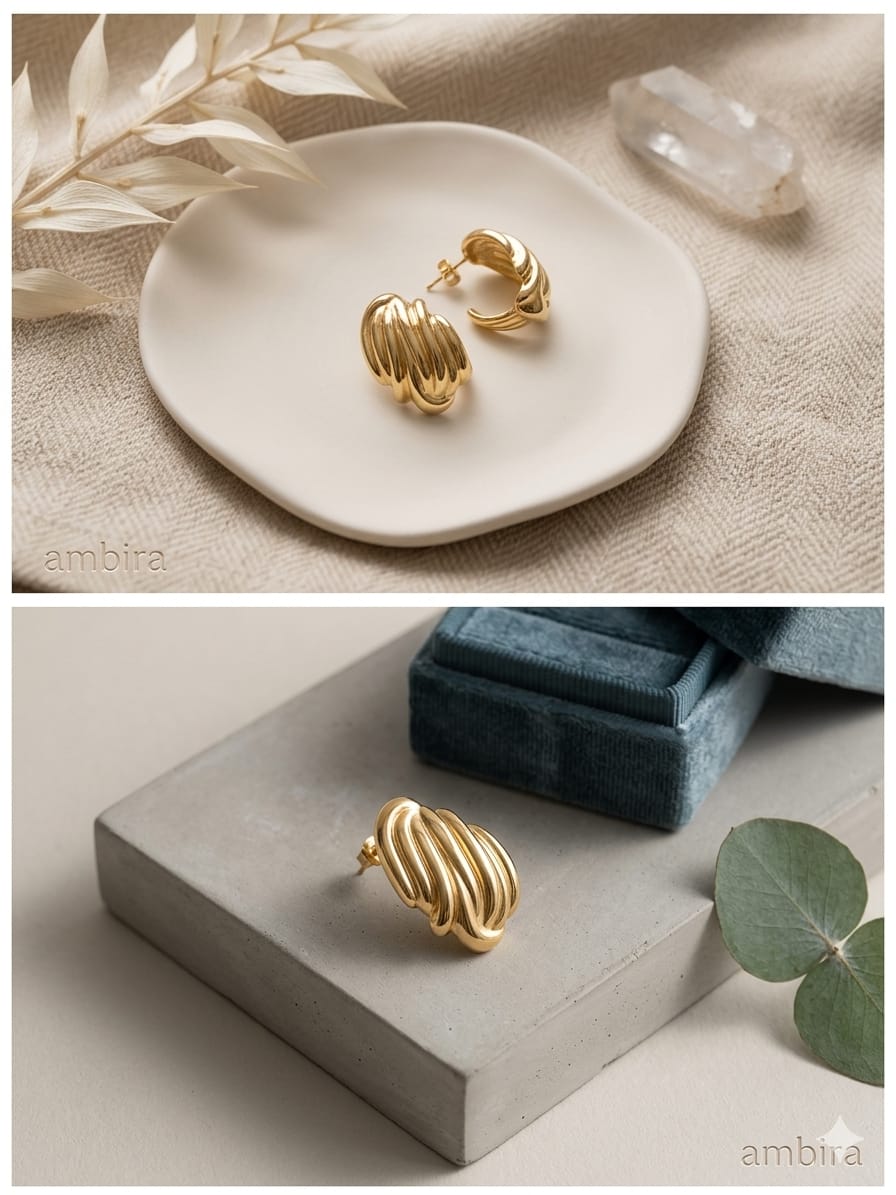 Chunky Ribbed Mini Hoops by aambish Jwelles