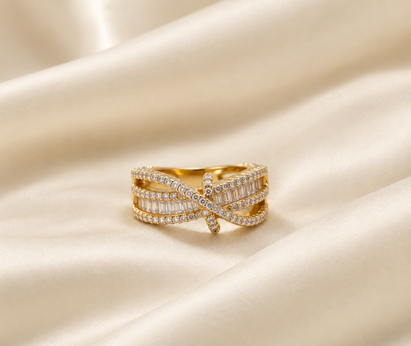 Triple Row Crystal Band Ring