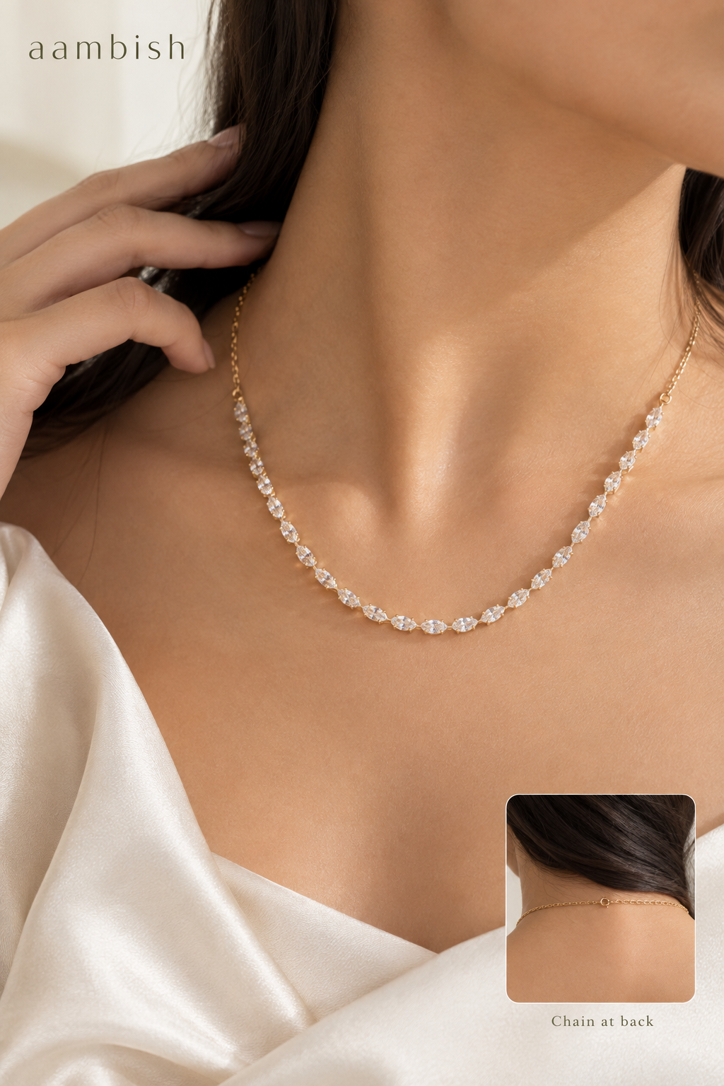 Marquise Crystal Tennis Necklace by aambish Jwelles