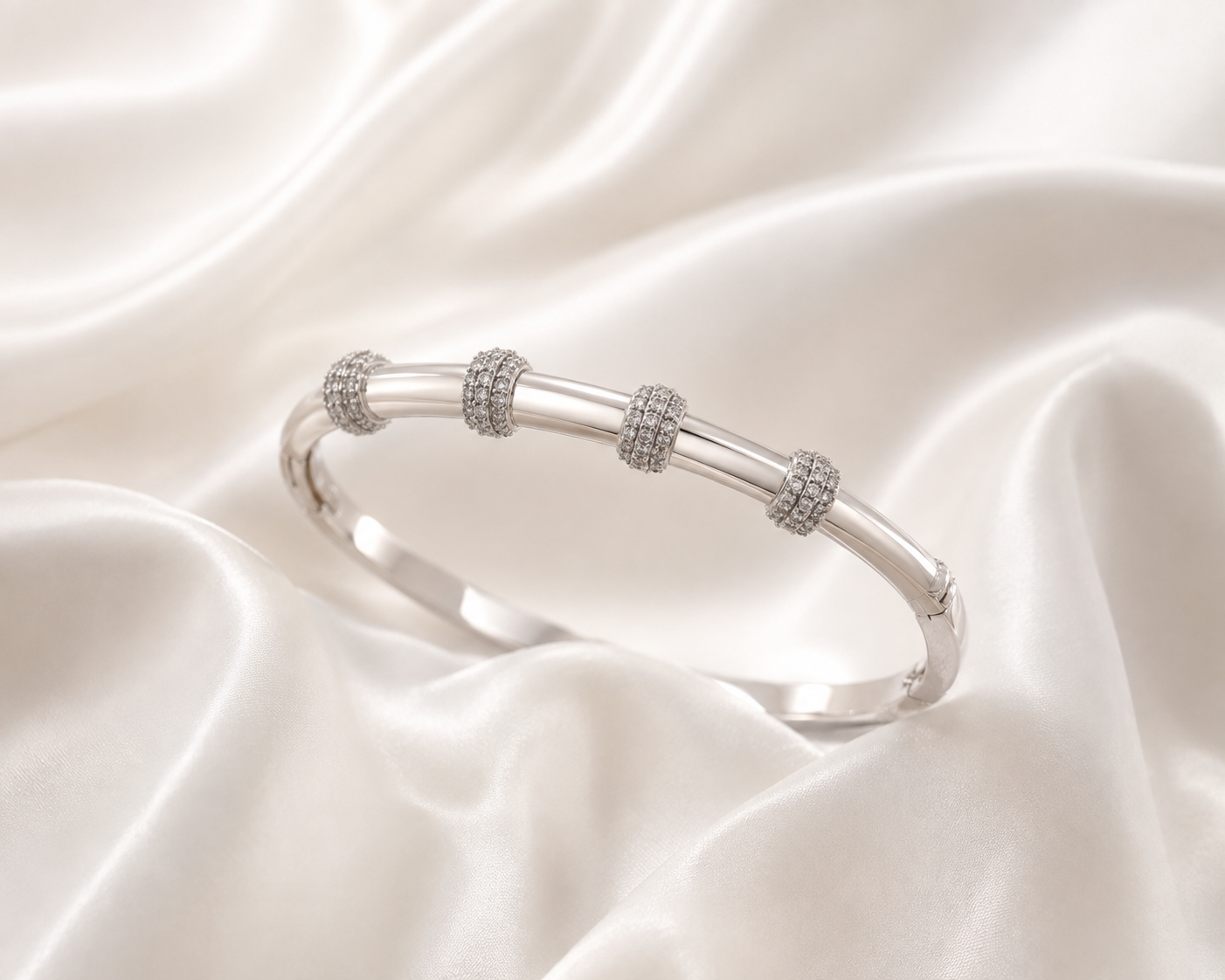 Silver Luxe Crystal Cuff Bracelet by aambish Jwelles