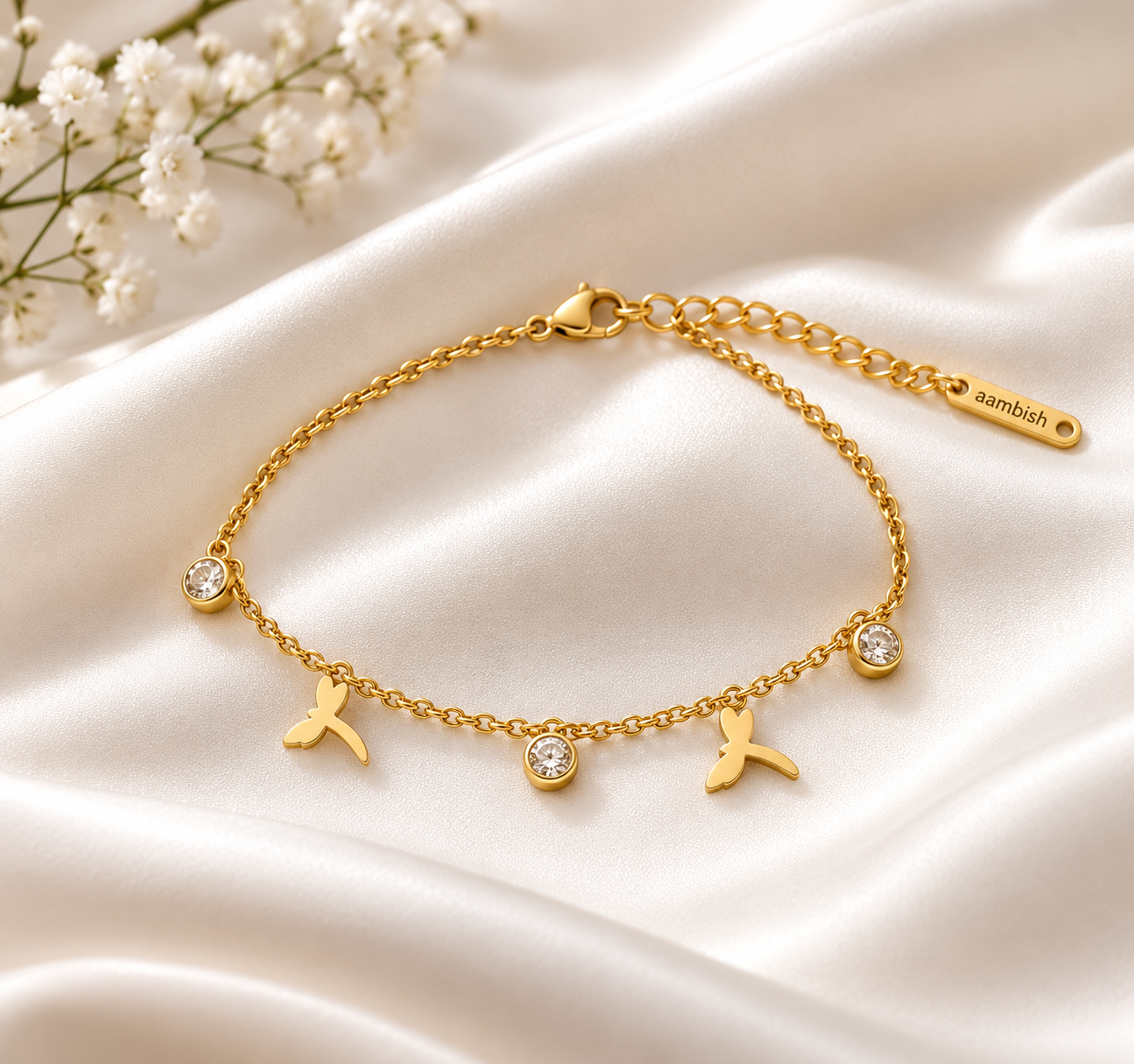 Butterfly Sparkle Charm Bracelet by aambish Jwelles