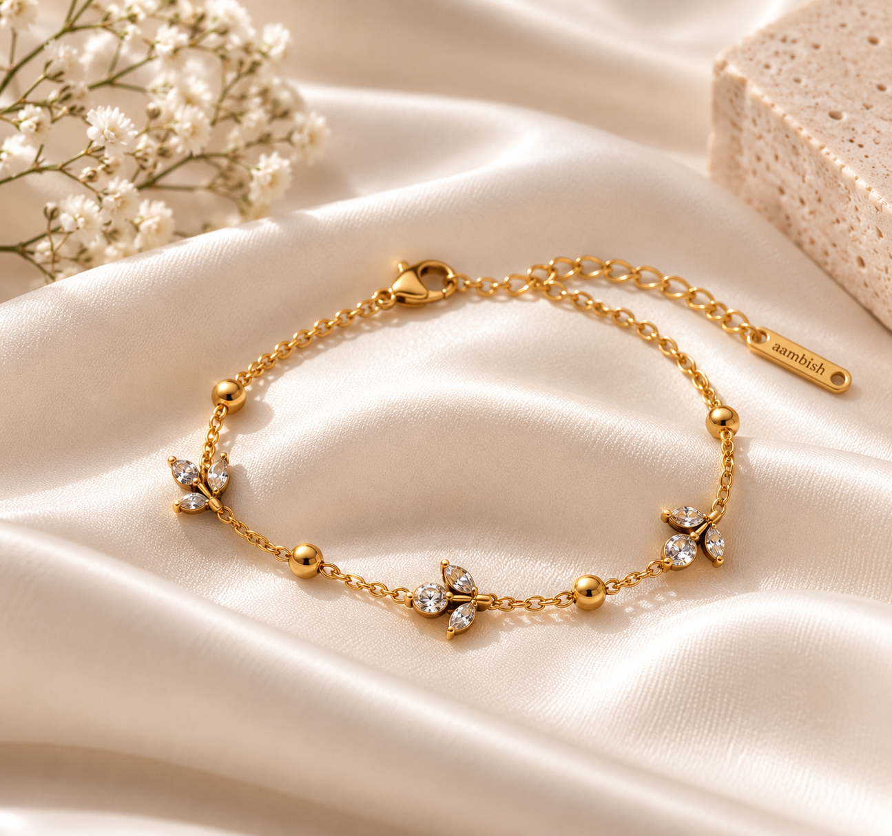 Tulip Crystal Link Hand Bracelet  by aambish Jwelles