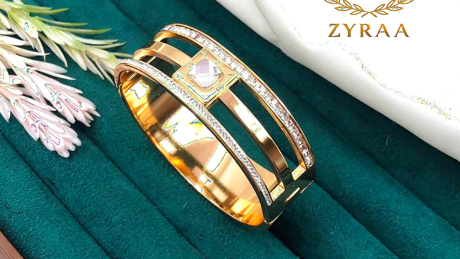 Royal Square CZ Cage Bangle by aambish Jwelles